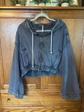 We The Free Washed Black Cropped Hooded Bomber Jacket